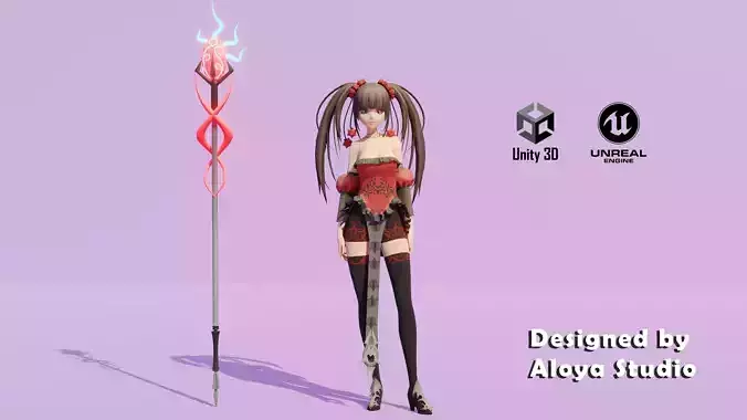 Anime Female Magical Fantasy - Ready to Unity - Unreal Engine Low-poly 3D model Anime Female Magical Fantasy - Ready to Unity - Unreal Engine Low-poly 3D model