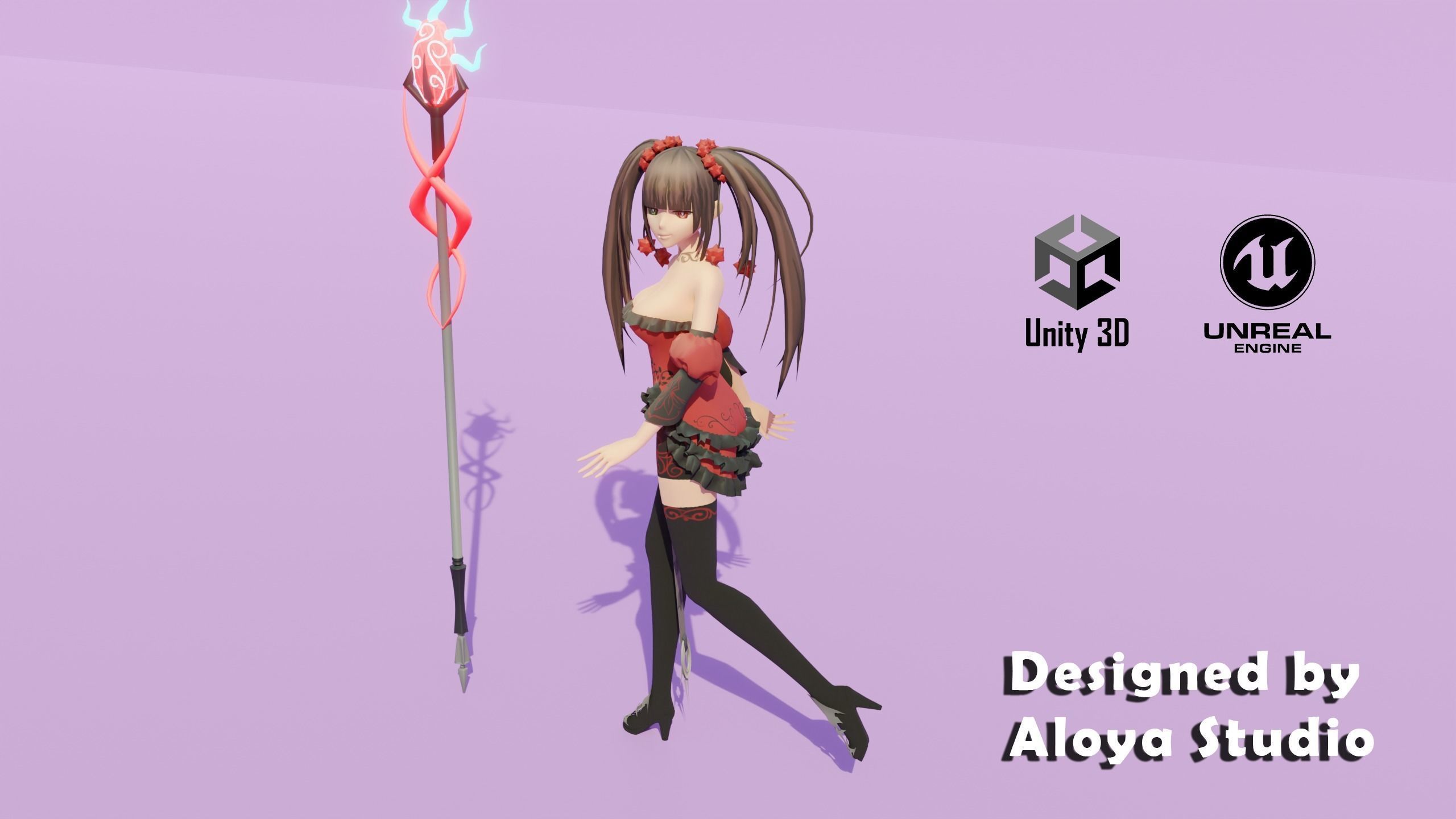 Anime Female Magical Fantasy - Ready to Unity - Unreal Engine Low-poly 3D model_5