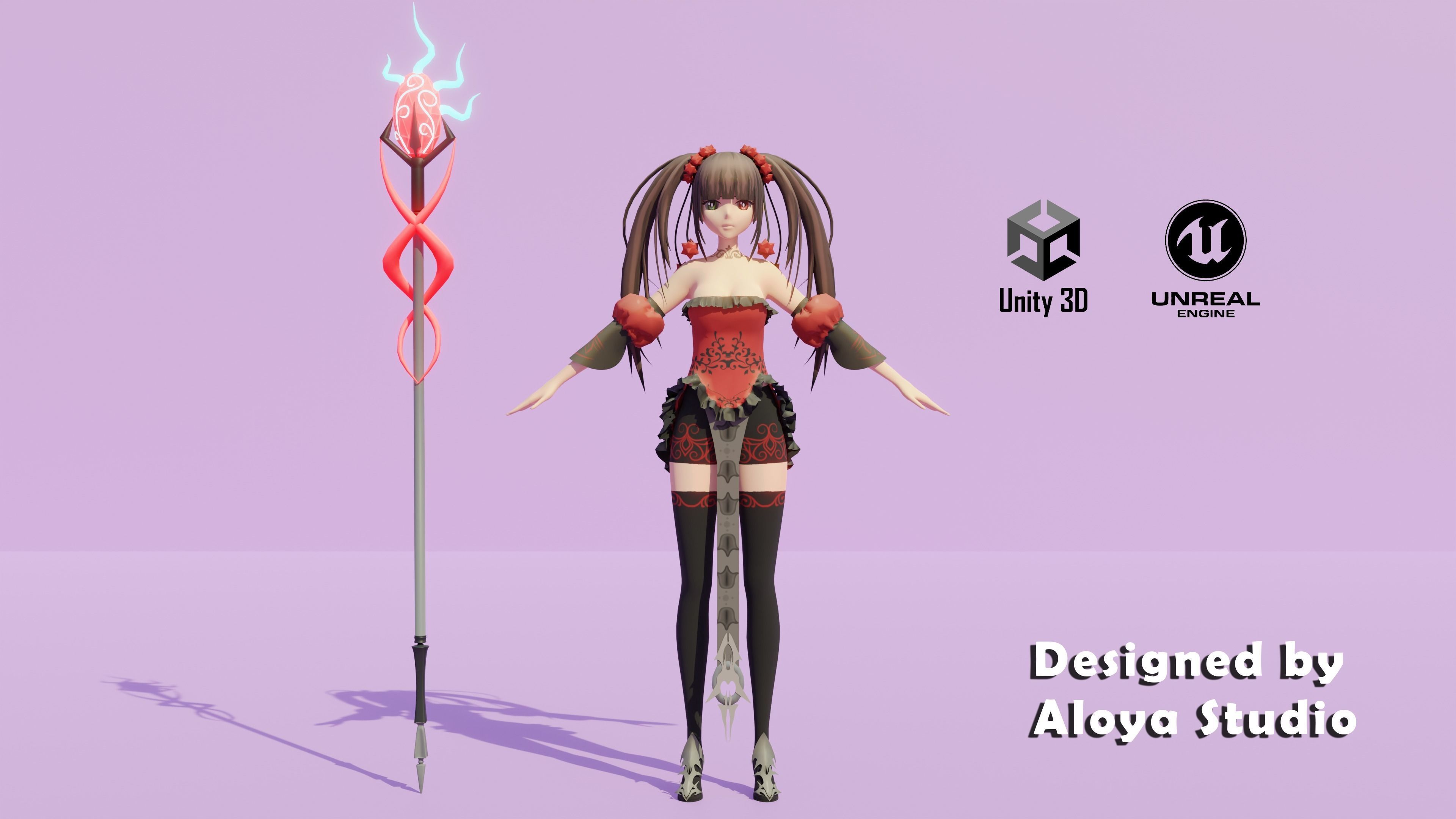 Anime Female Magical Fantasy - Ready to Unity - Unreal Engine Low-poly 3D model_13