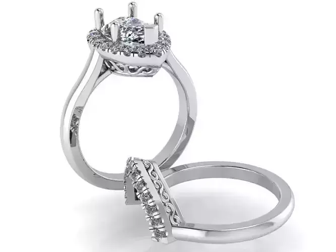 Pear Halo Ring With Notched Band 1254