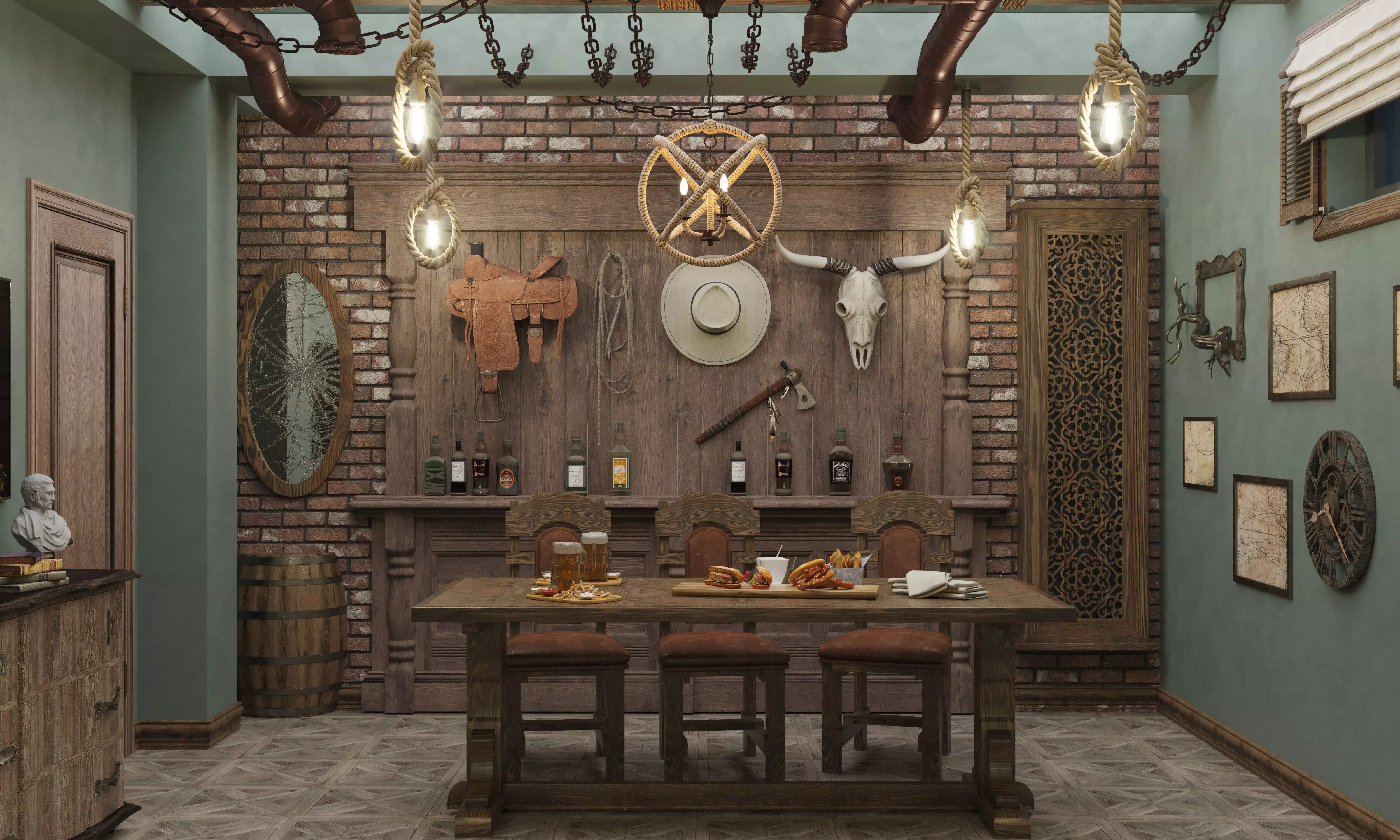 Pub restaurant cabinet Low-poly 3D model_0