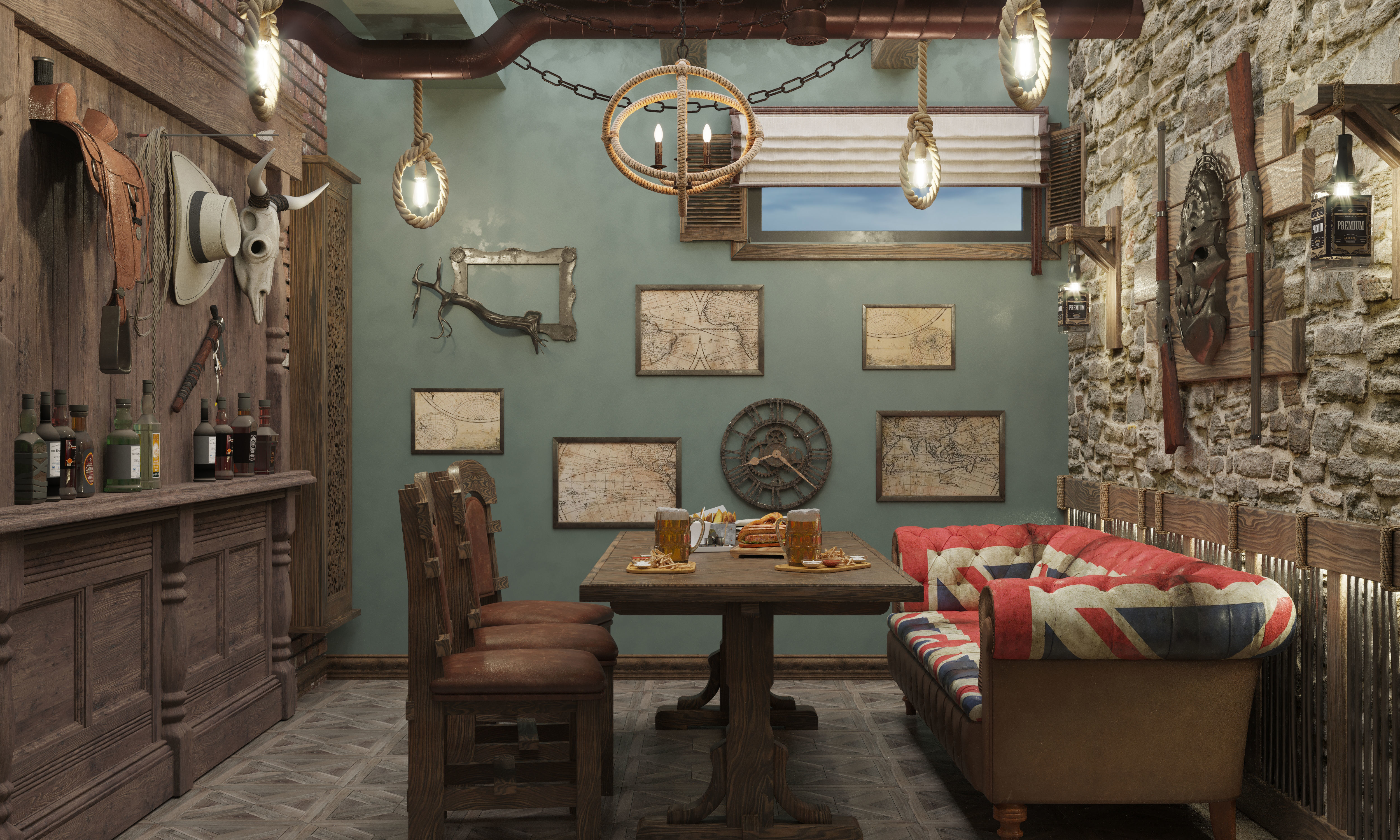 Pub restaurant cabinet Low-poly 3D model_3