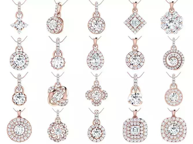 19 Solitaire Women Pendant 3dm STL OBJ FBX Render Details 3D Model Collection