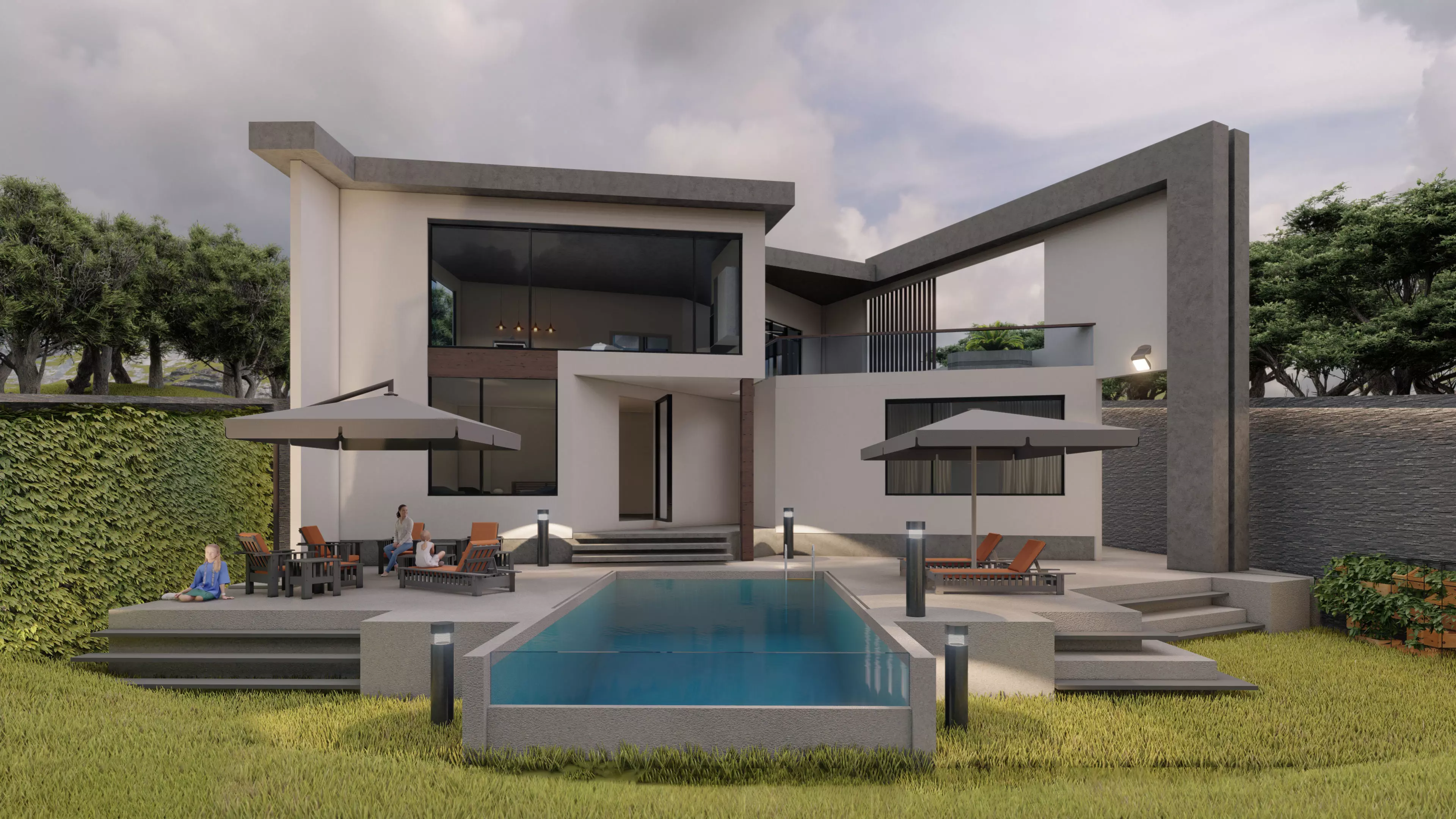 G2 HOUSE Modern beach house villa  with interior and landscape 3D model_0