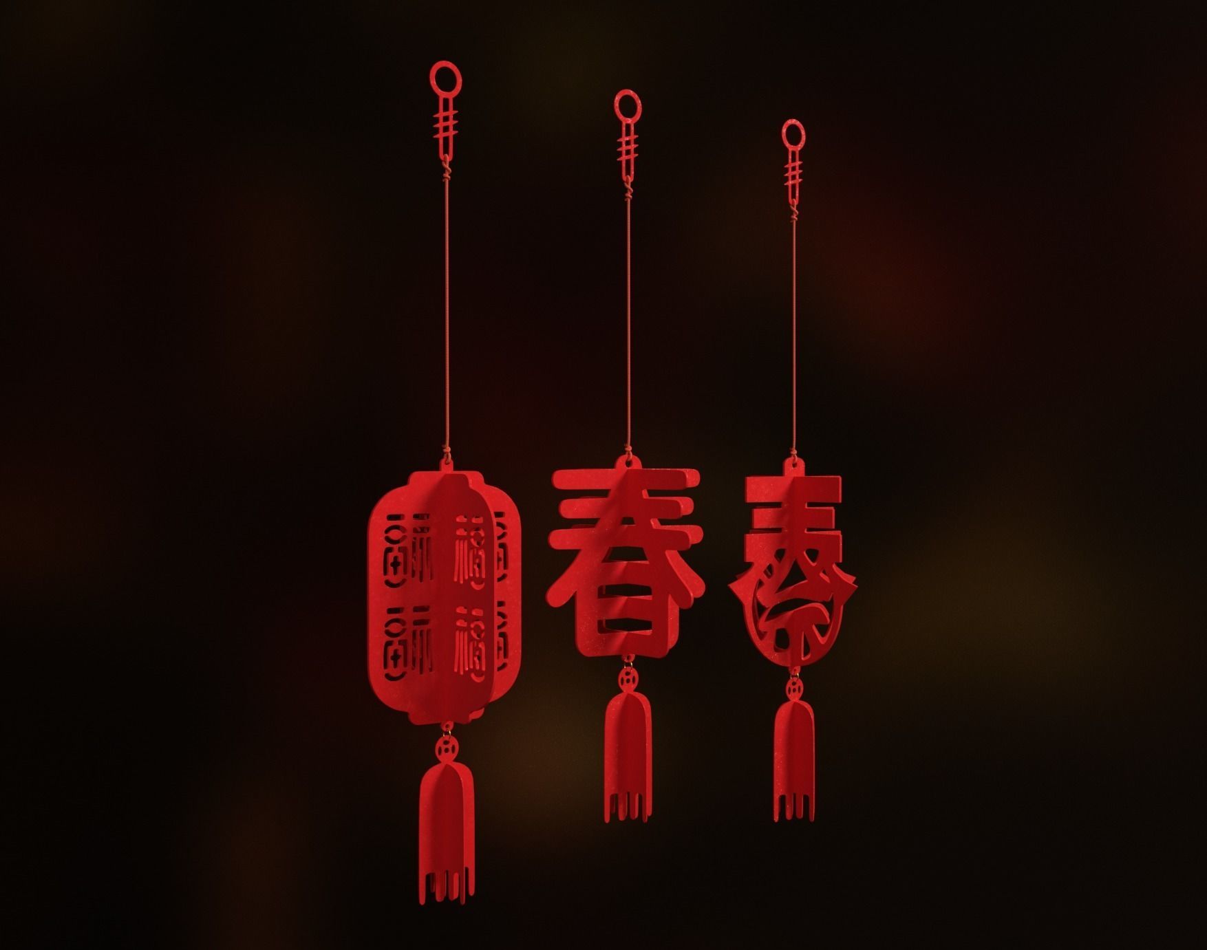 Chinese felt lantern 3D model_1
