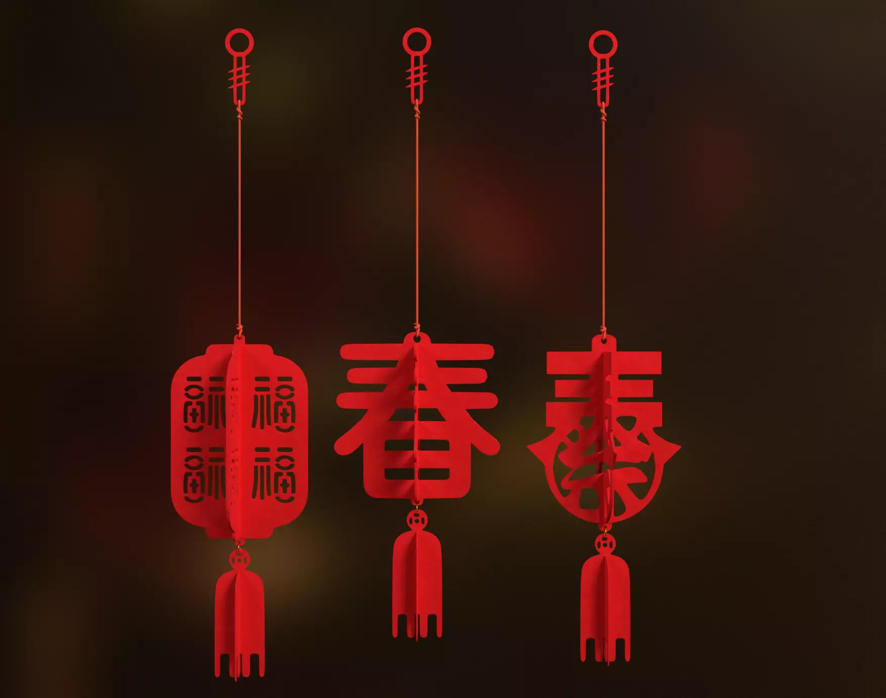 Chinese felt lantern 3D model_0
