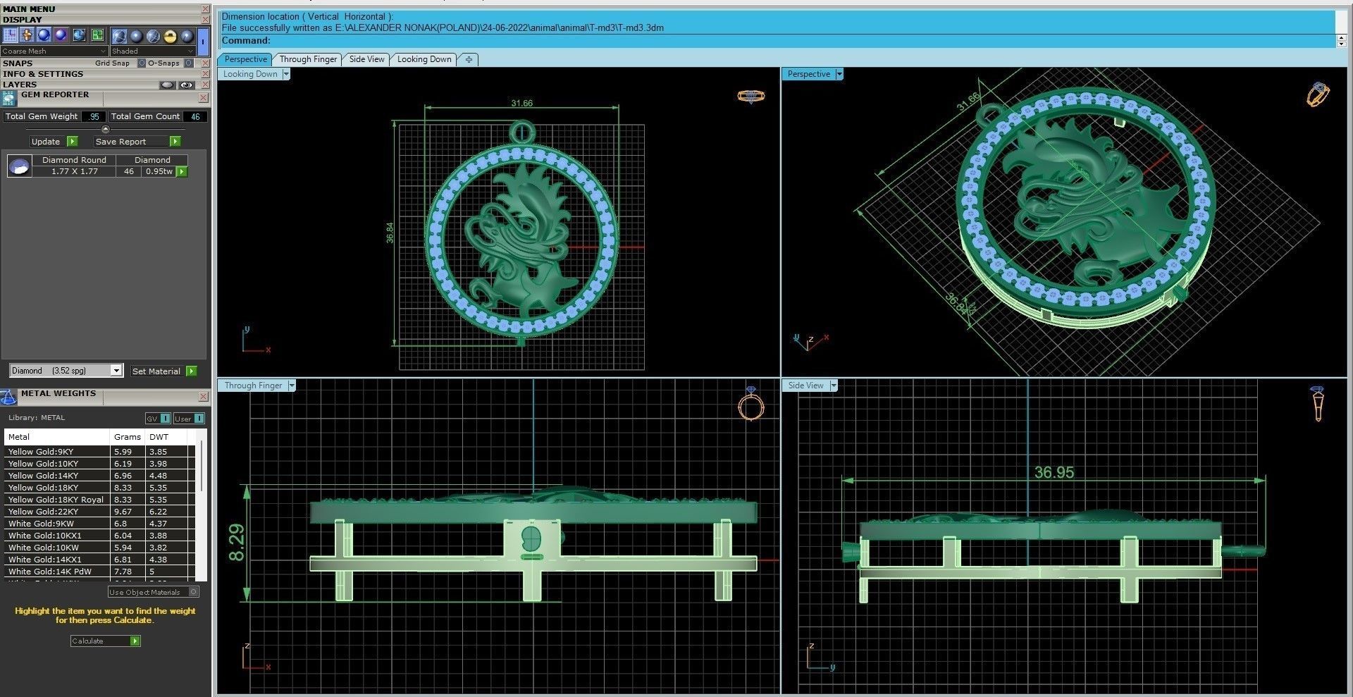 Diamond horse pendant 3dm stl render details  3D print model_3