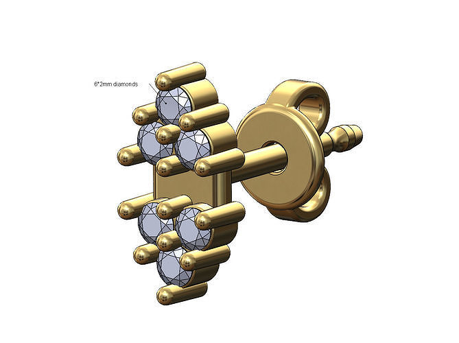 Triangular clusters ends diamond stud earring 3D print model