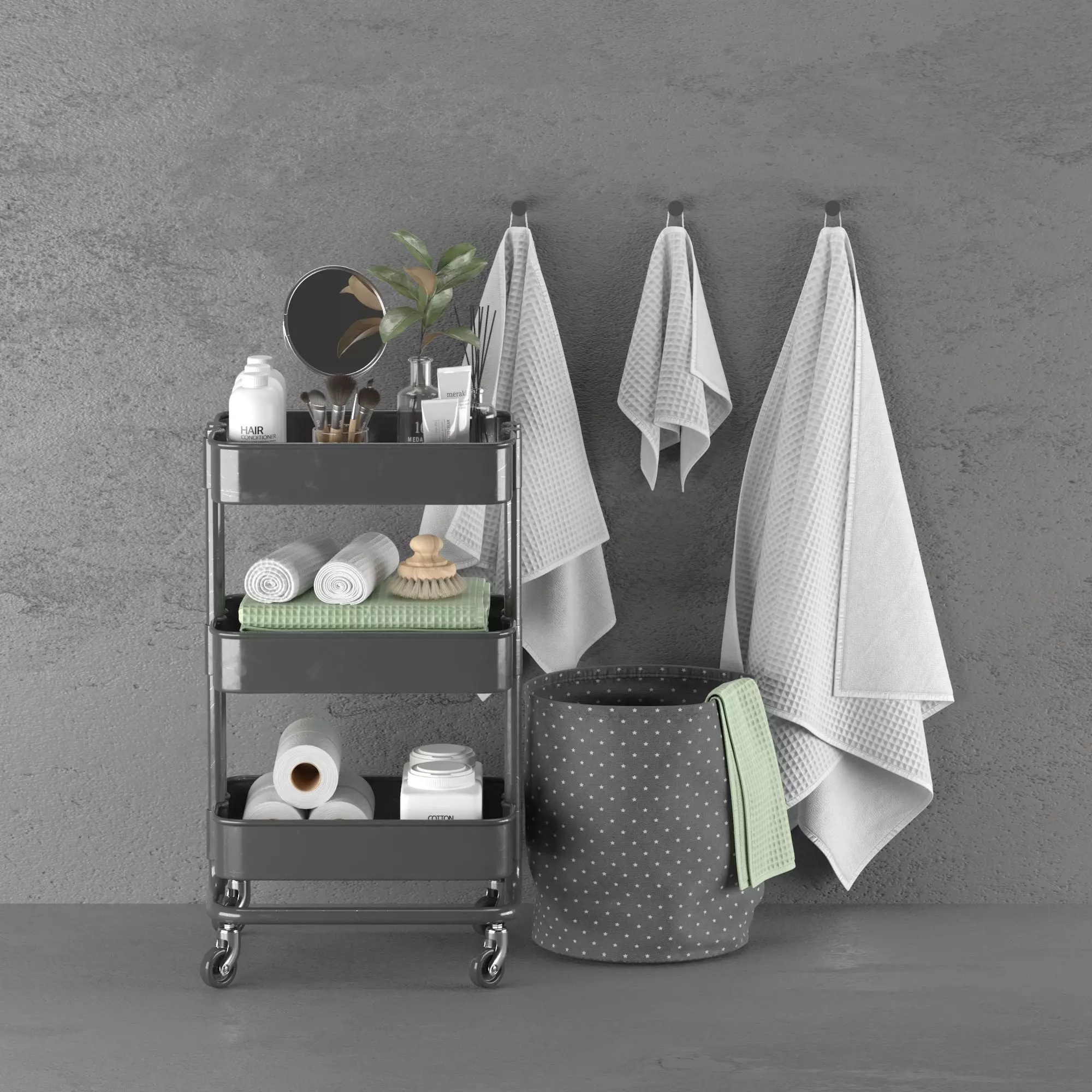 Nordic style bath trolley 3D model