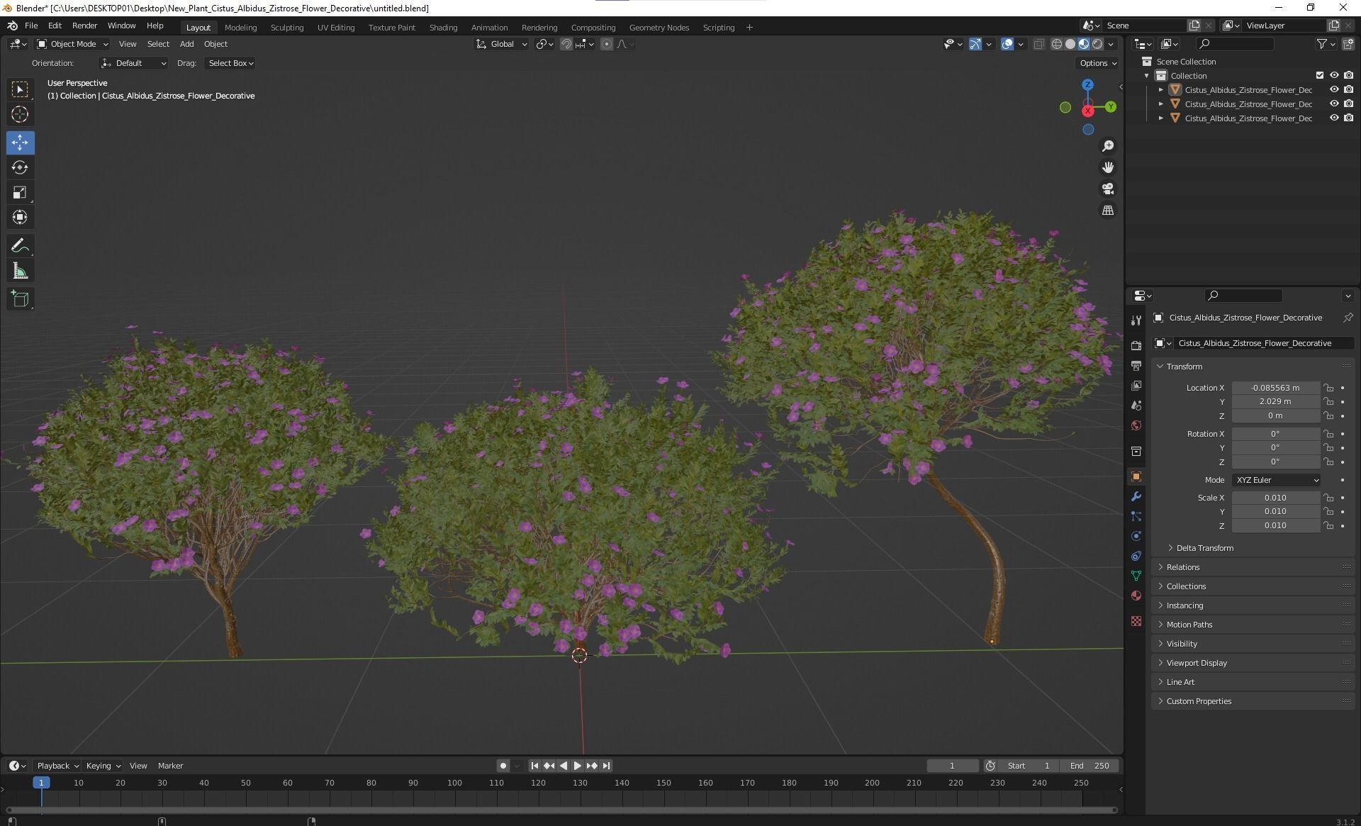 Cistus Albidus Zistrose Flower Decorative Bush 3D model_6