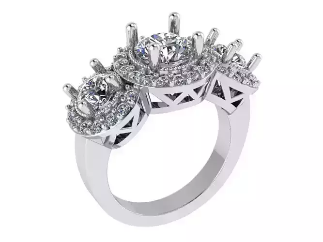 3-Stone Round Halo Ring 1309