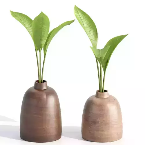 Wooden Vase with plants vol 134 3D model