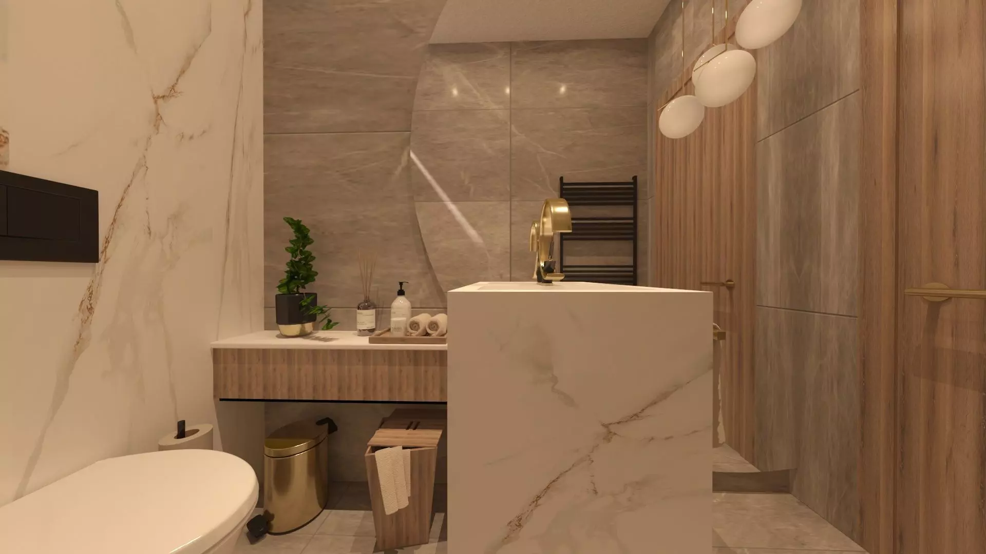 bathroom modern with marble floors and walls 3D model_0