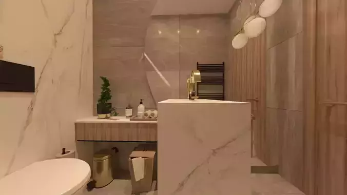 bathroom modern with marble floors and walls