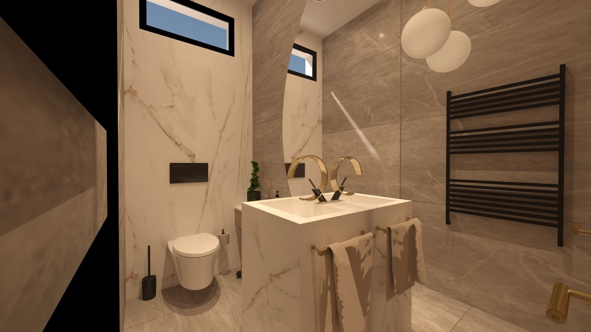 bathroom modern with marble floors and walls 3D model_4