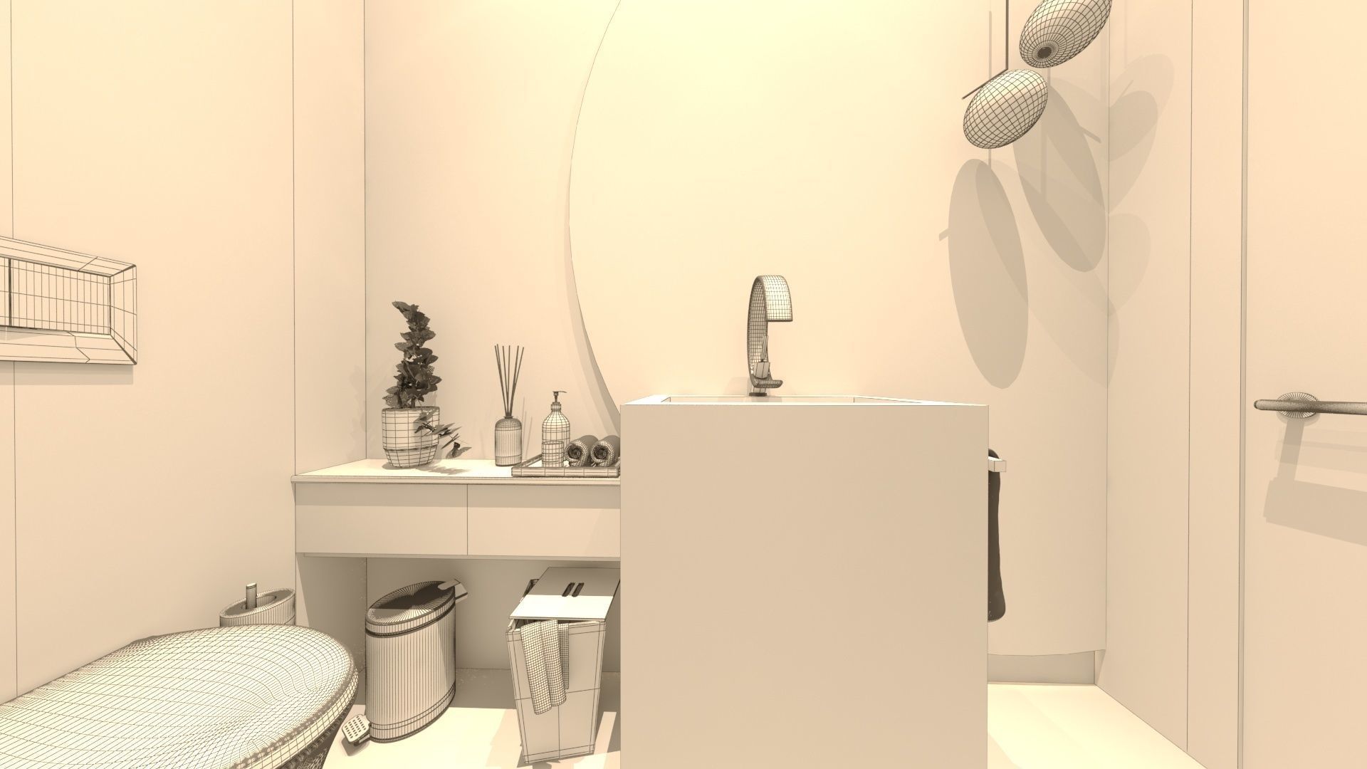 bathroom modern with marble floors and walls 3D model_5