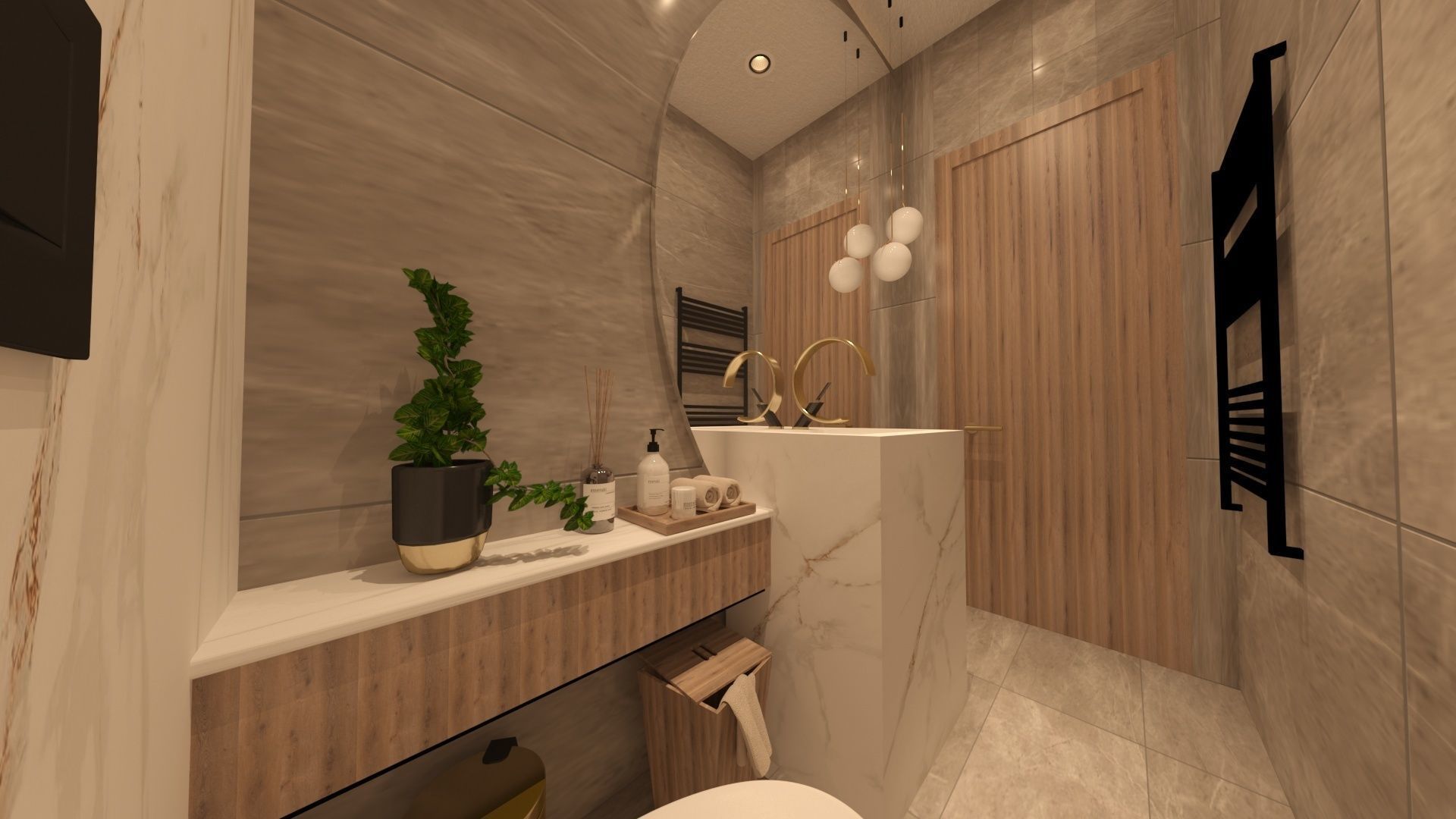 bathroom modern with marble floors and walls 3D model_3