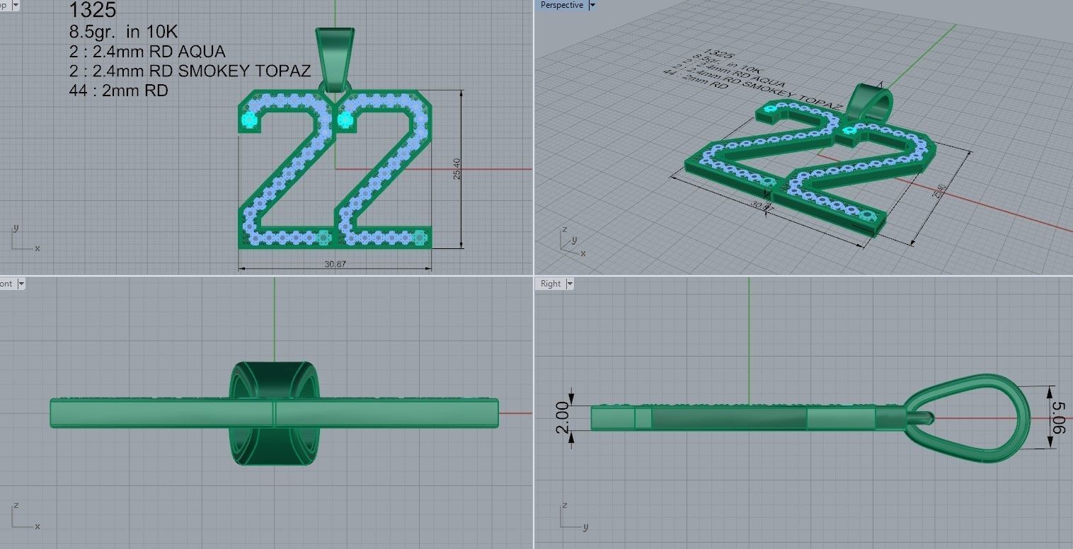 Number 22 Pendant 1325 3D print model_4