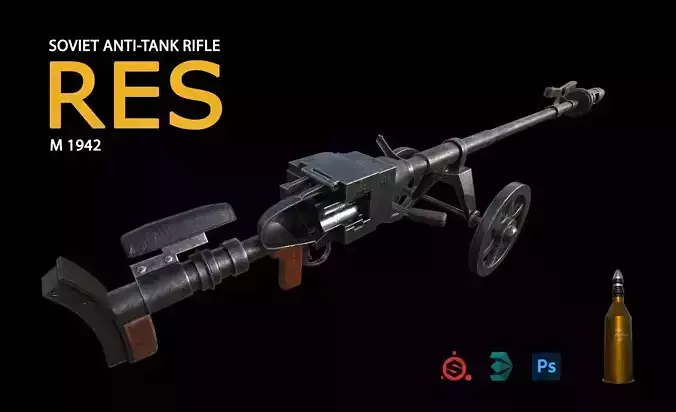 Anti-tank rifle RES Low-poly 3D model