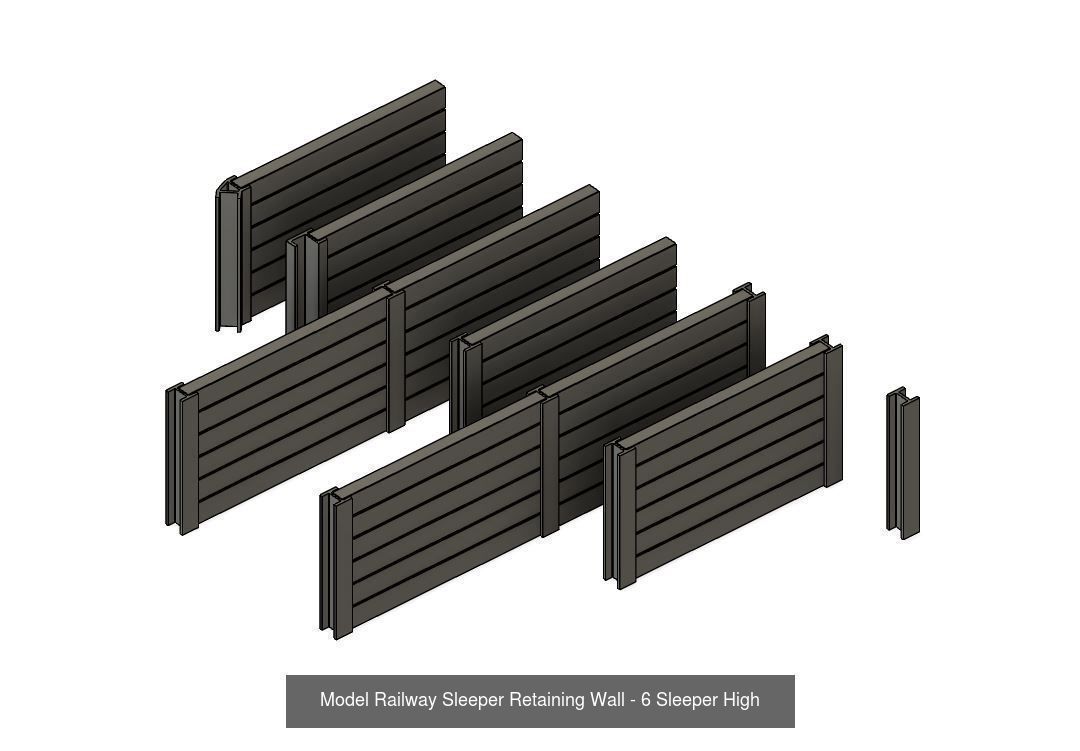 Model Railway Sleeper Retaining Walls - Various Heights 3D Model Collection_3