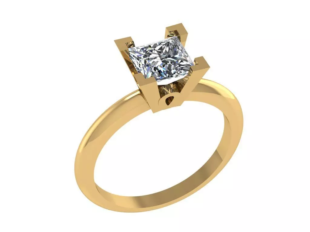 Ring357 princess cut diamond engagement ring gold 3D print model_0