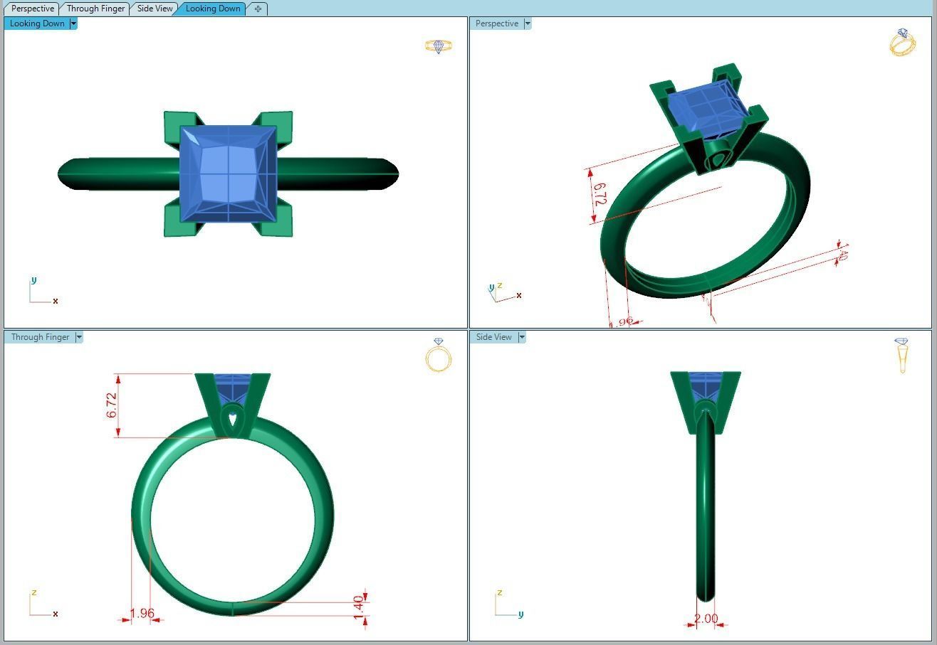 Ring357 princess cut diamond engagement ring gold 3D print model_5