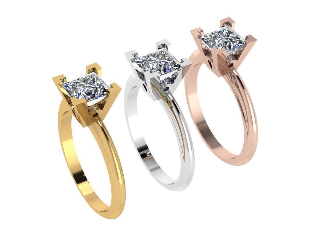 Ring357 princess cut diamond engagement ring gold 3D print model_4