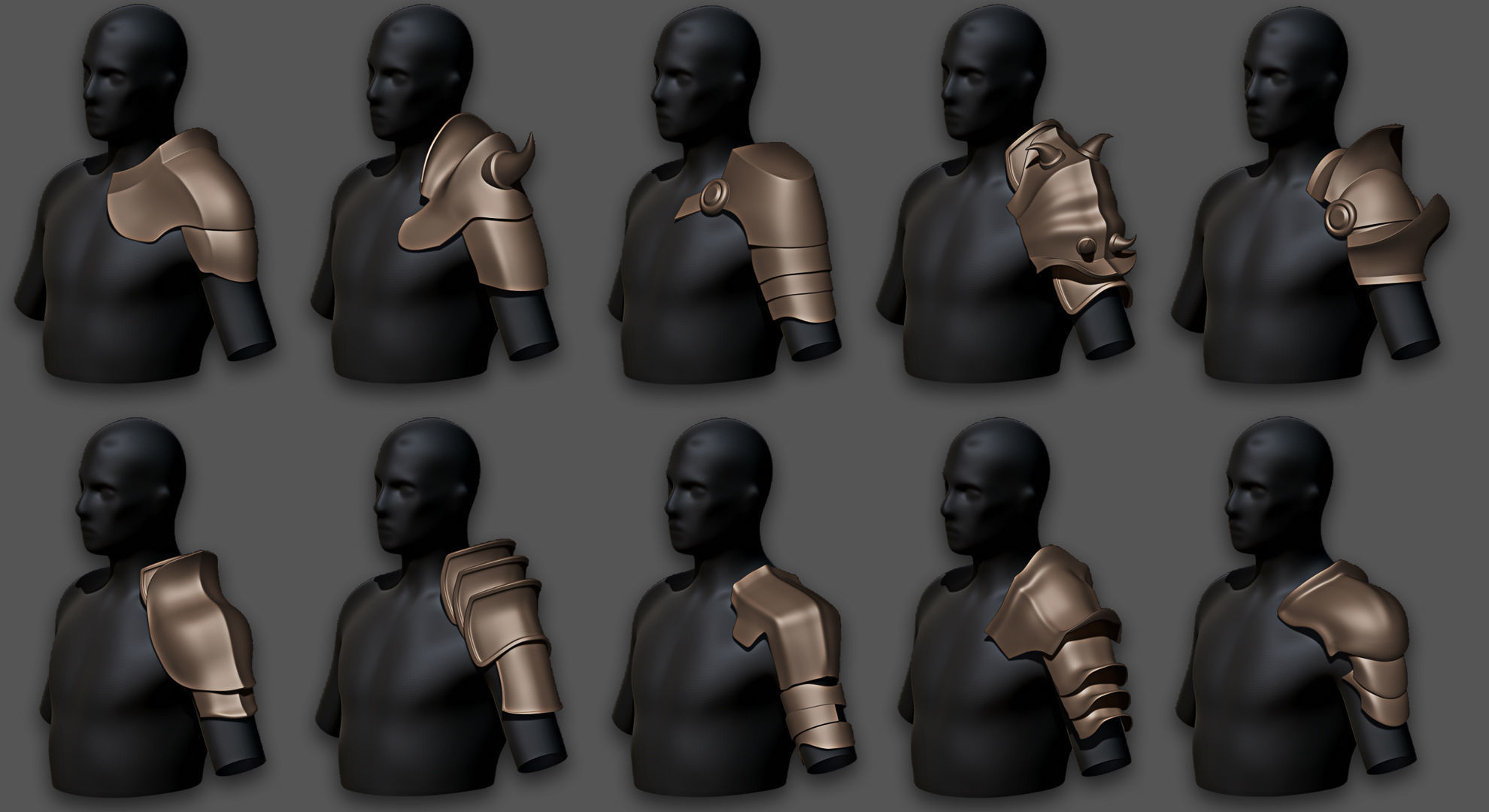 30 Highpoly and Lowpoly Shoulder Armor Low-poly 3D model_1