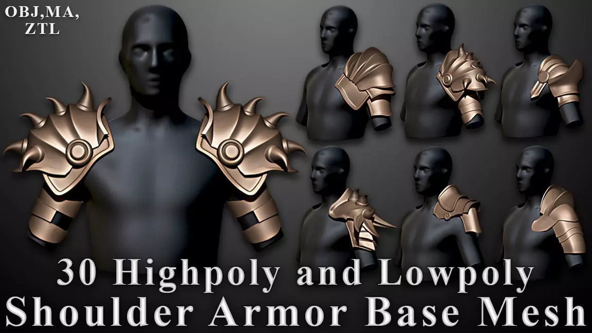 30 Highpoly and Lowpoly Shoulder Armor Low-poly 3D model_0