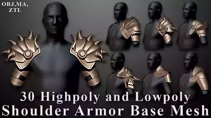 30 Highpoly and Lowpoly Shoulder Armor Low-poly 3D model