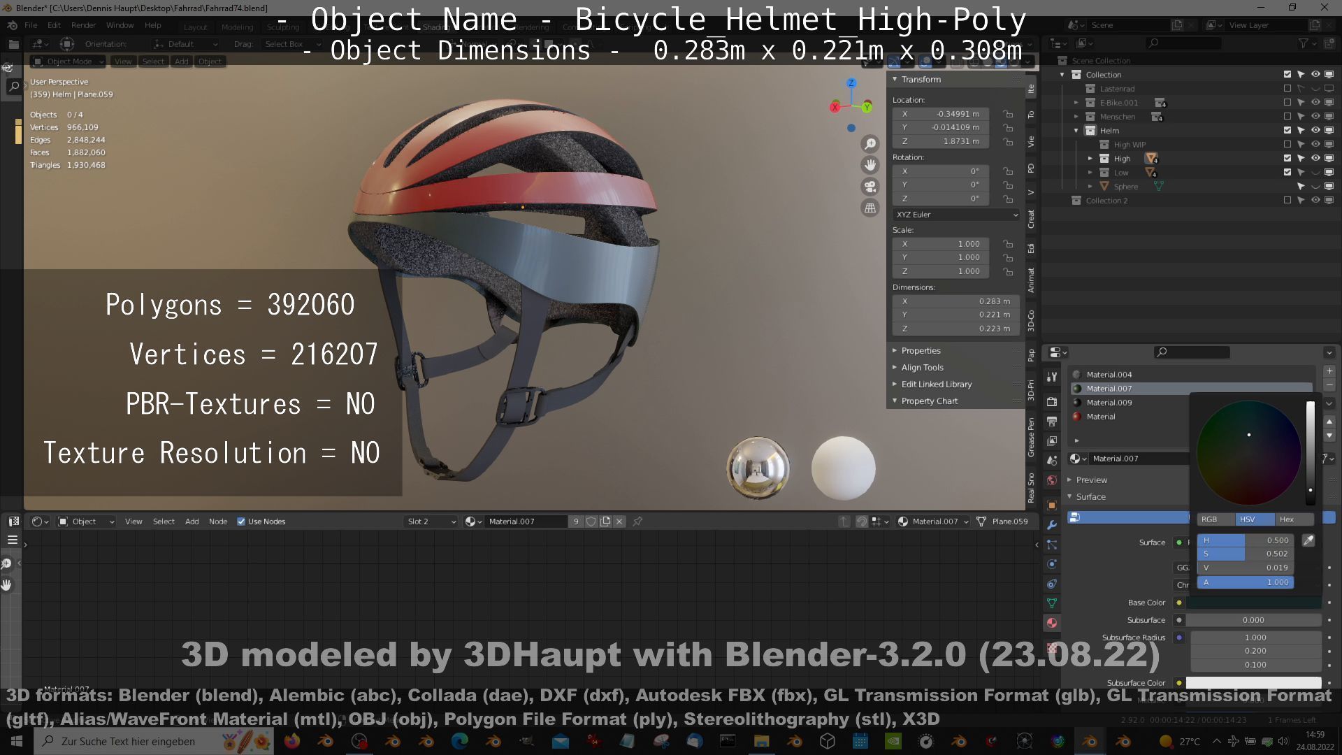High-Poly Bicycle Helmet 3D model_23
