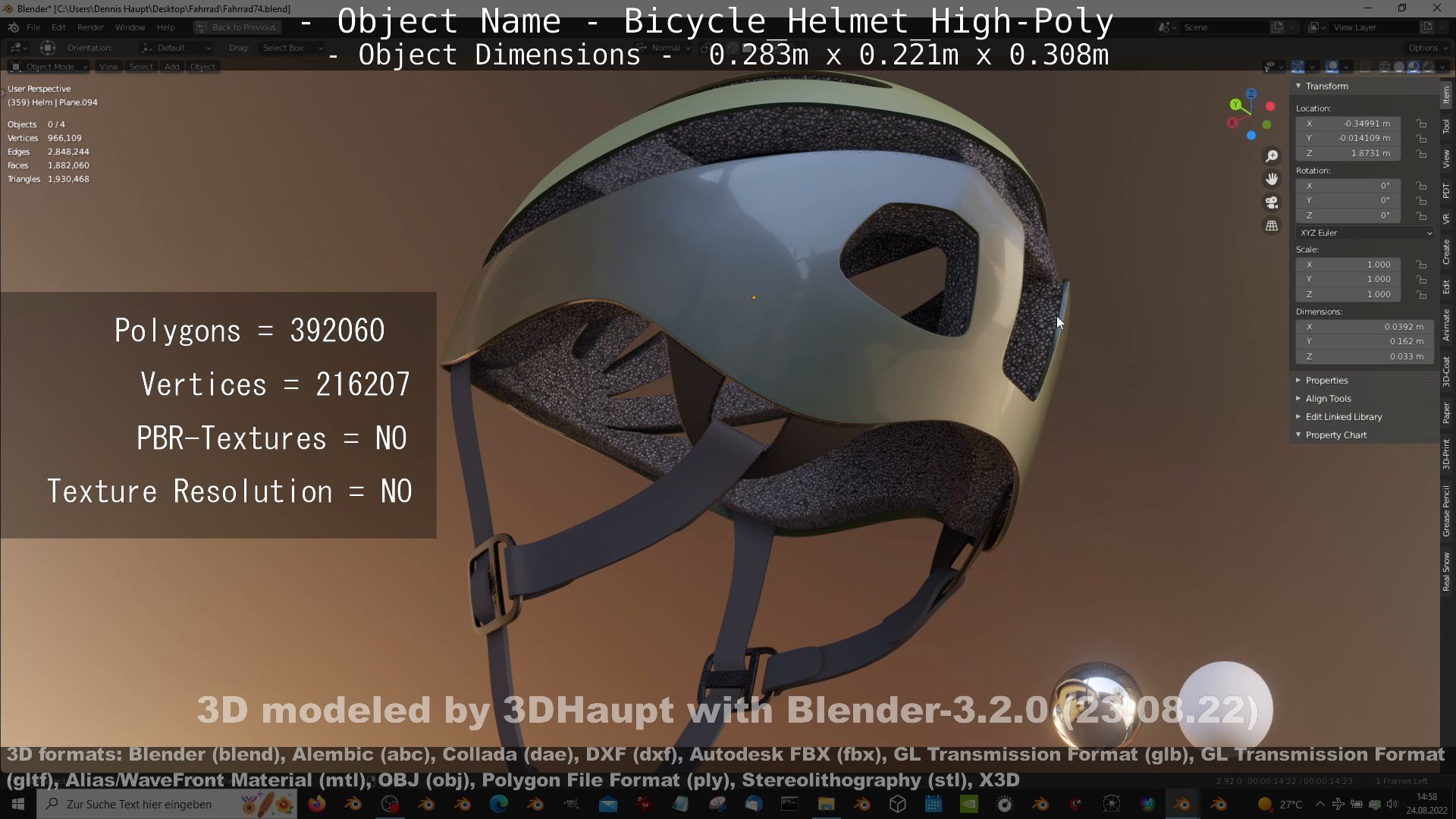 High-Poly Bicycle Helmet 3D model_47
