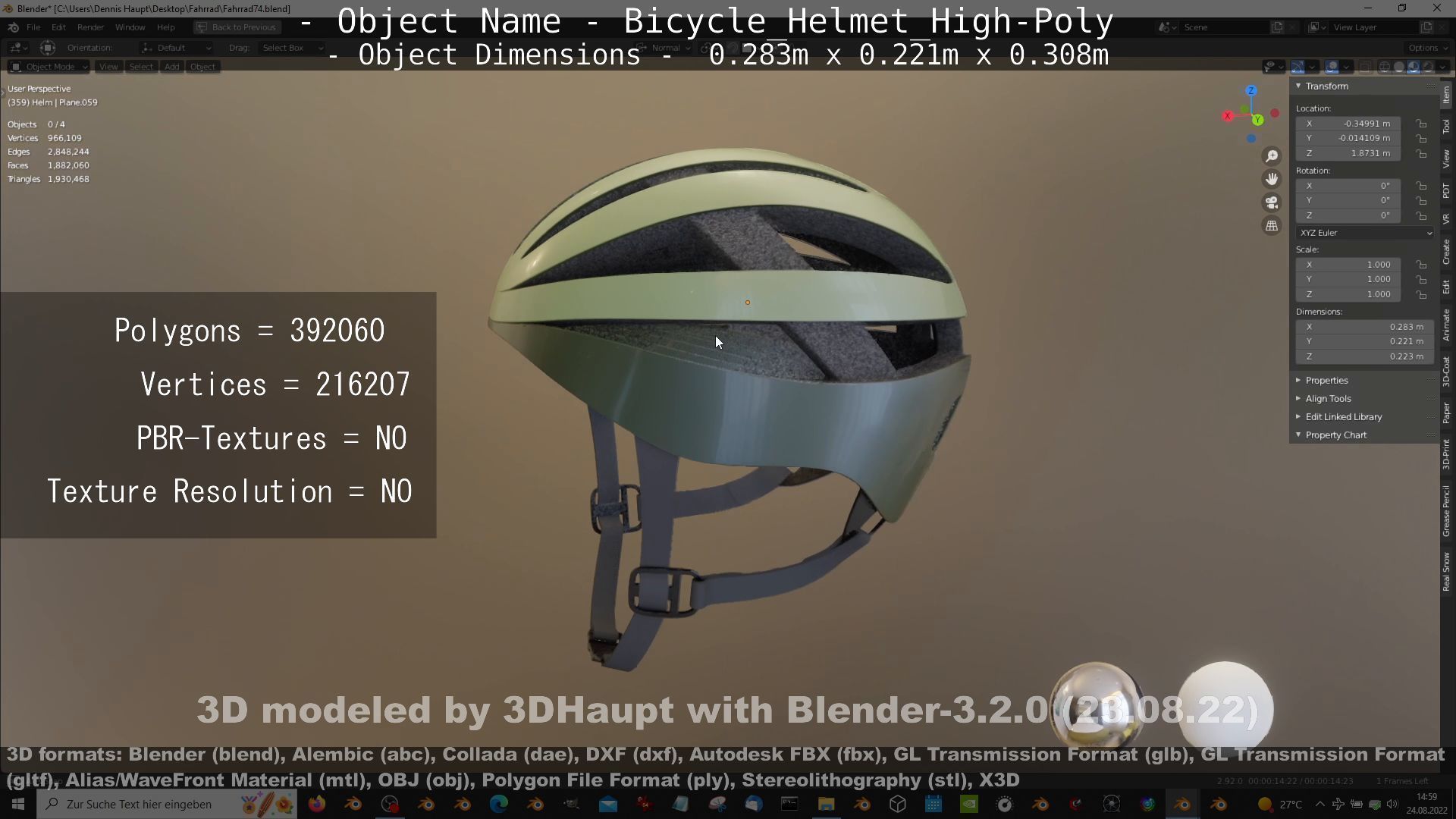 High-Poly Bicycle Helmet 3D model_19