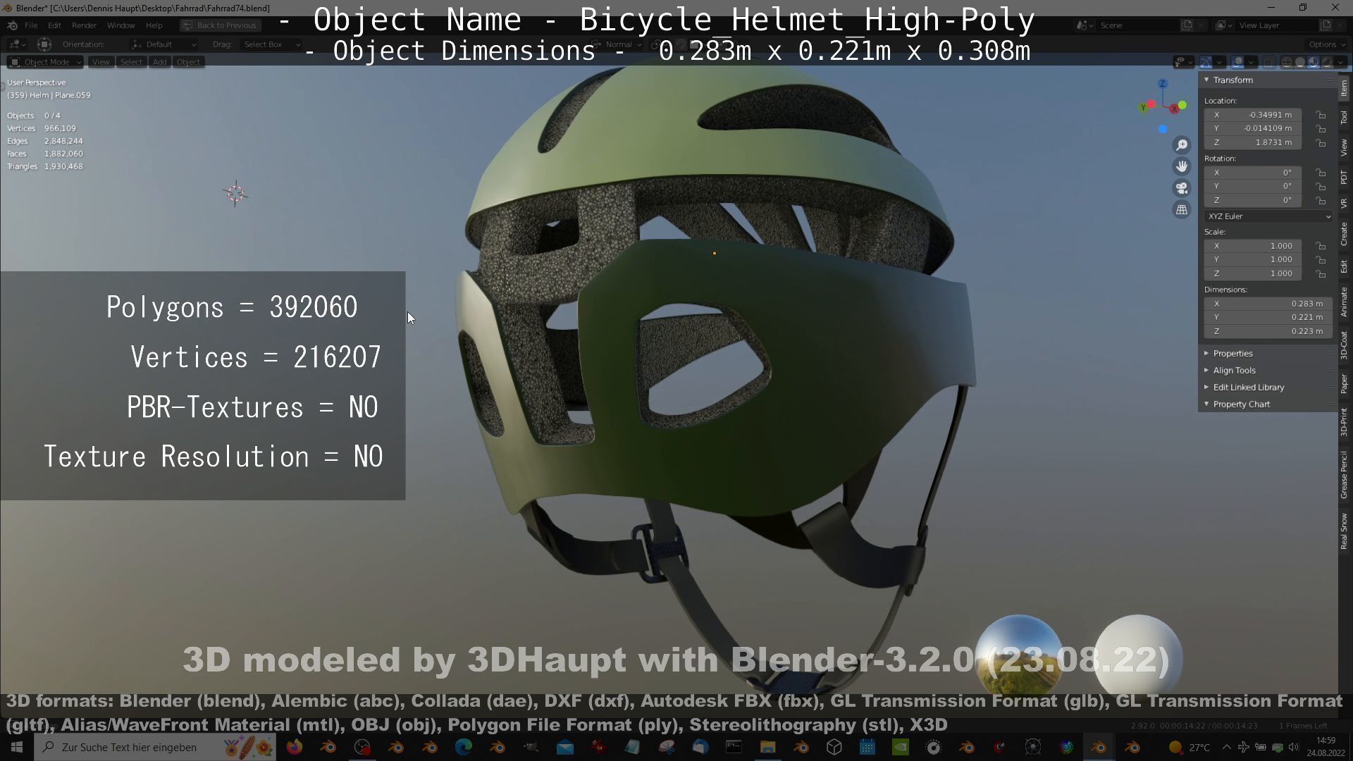 High-Poly Bicycle Helmet 3D model_10