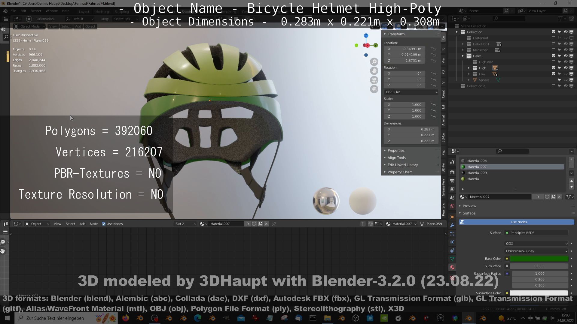 High-Poly Bicycle Helmet 3D model_3