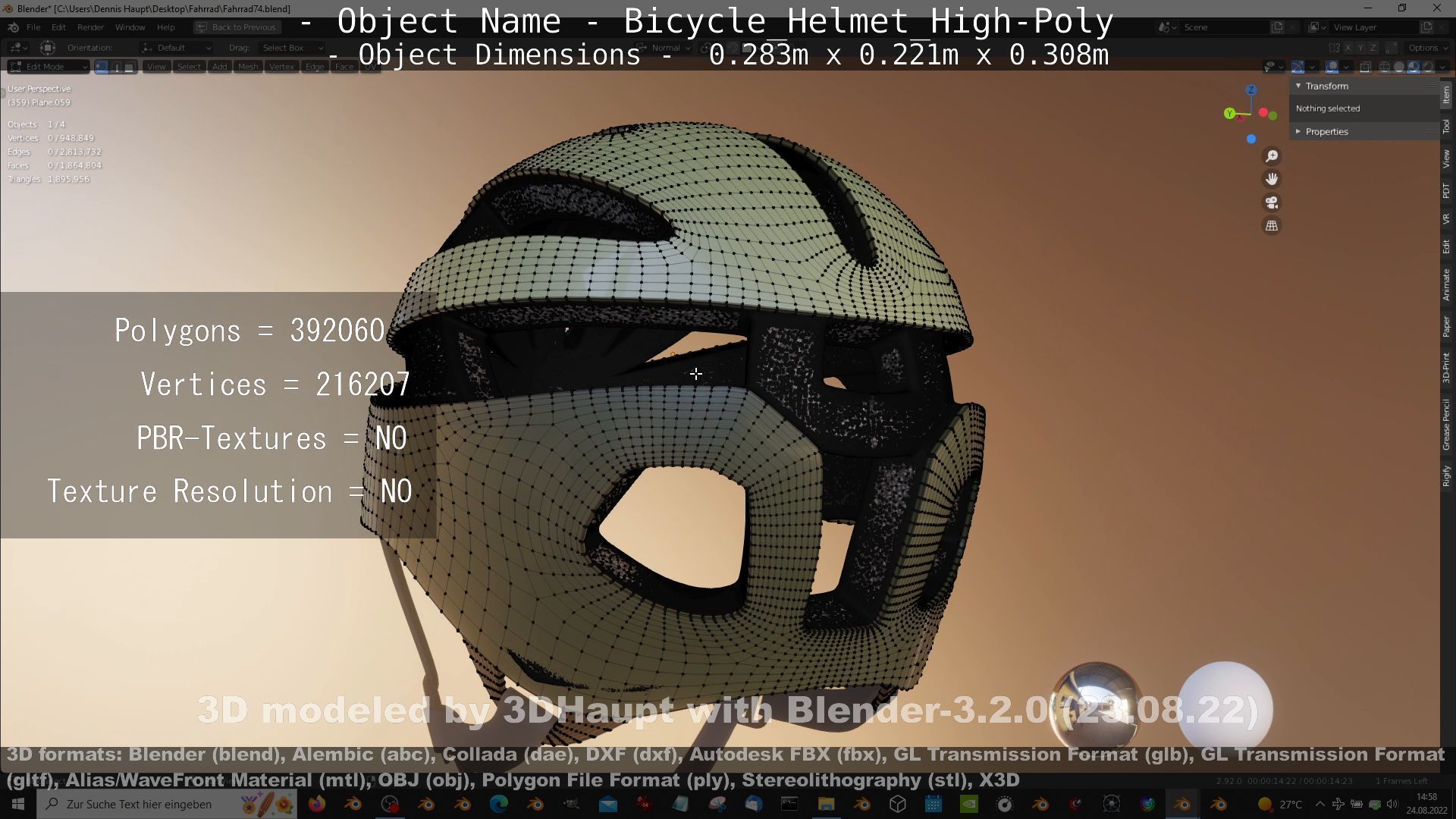 High-Poly Bicycle Helmet 3D model_50