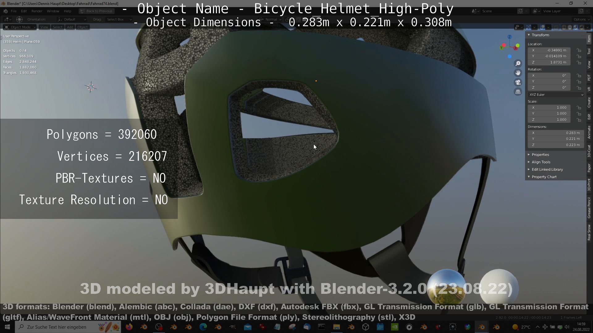 High-Poly Bicycle Helmet 3D model_11