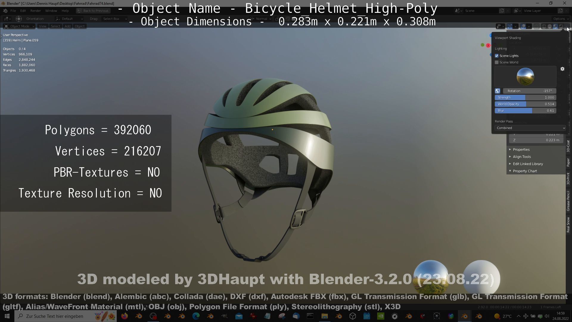 High-Poly Bicycle Helmet 3D model_13