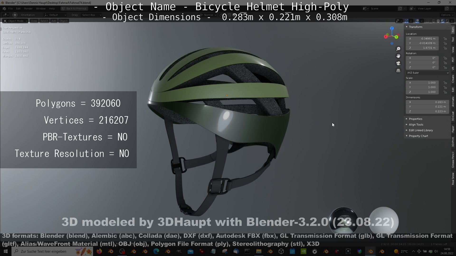 High-Poly Bicycle Helmet 3D model_17