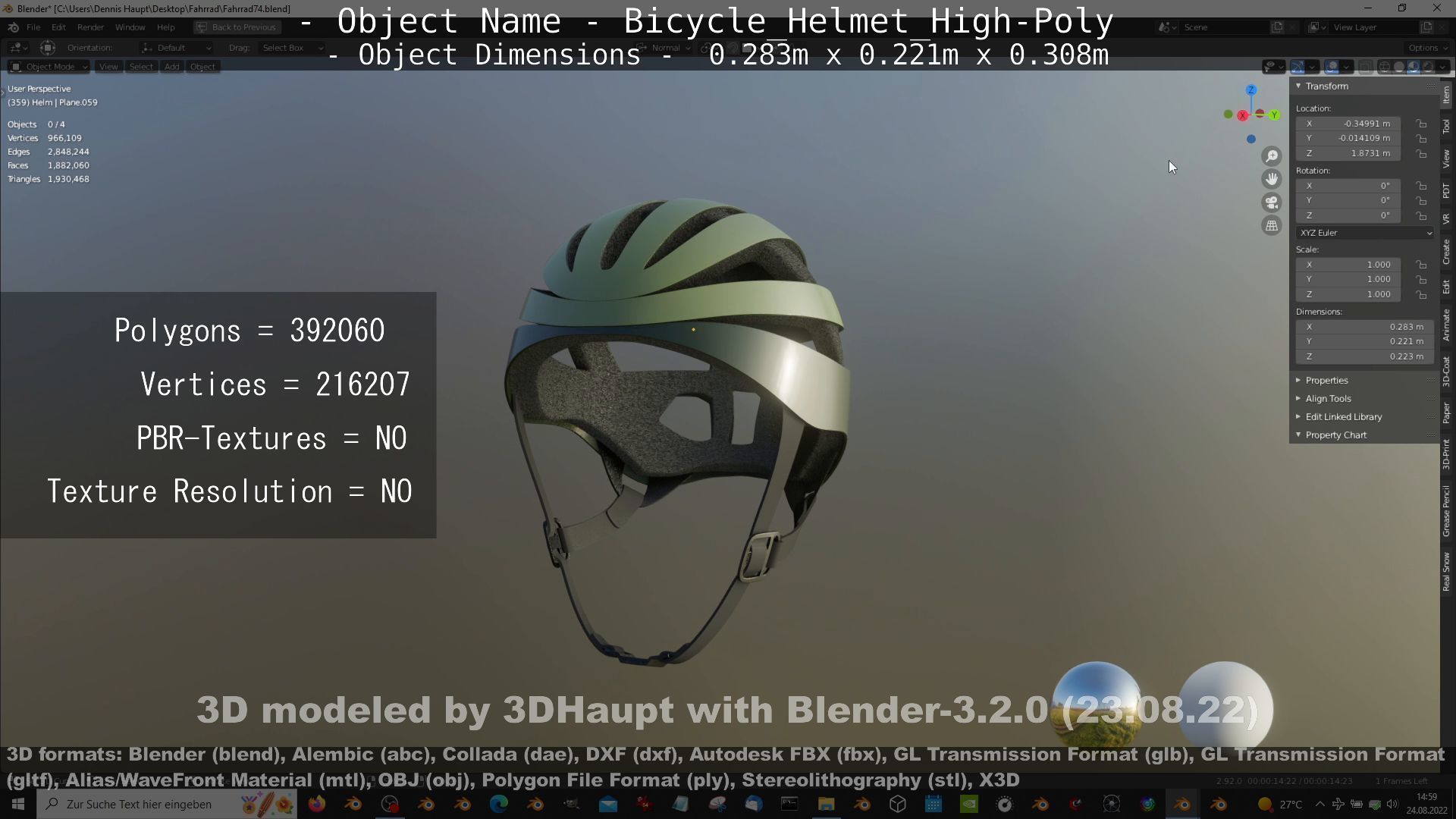 High-Poly Bicycle Helmet 3D model_12