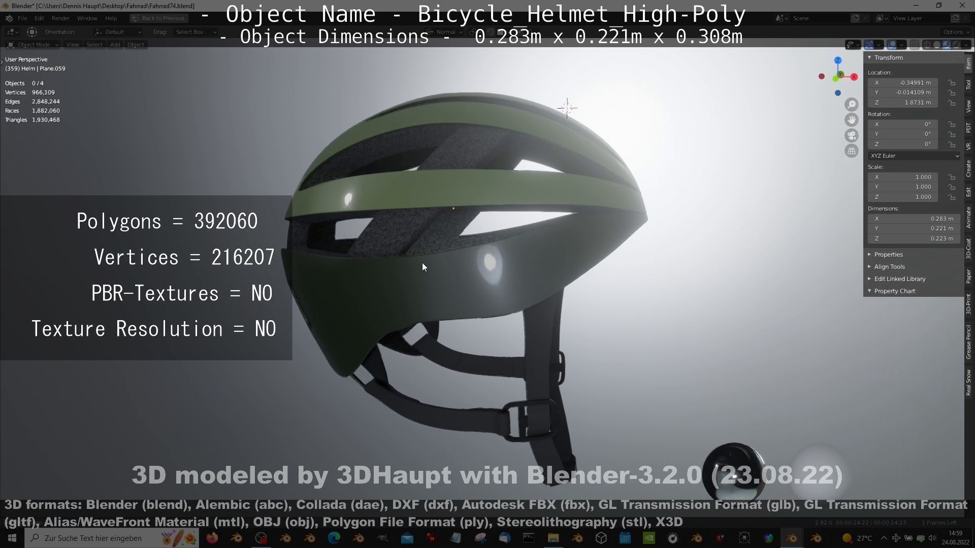 High-Poly Bicycle Helmet 3D model_15
