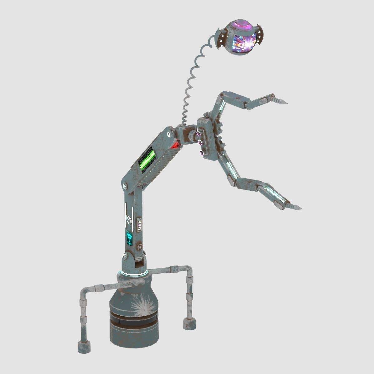 3D model of scifi robot arm with light and monitor Low-poly 3D model_2
