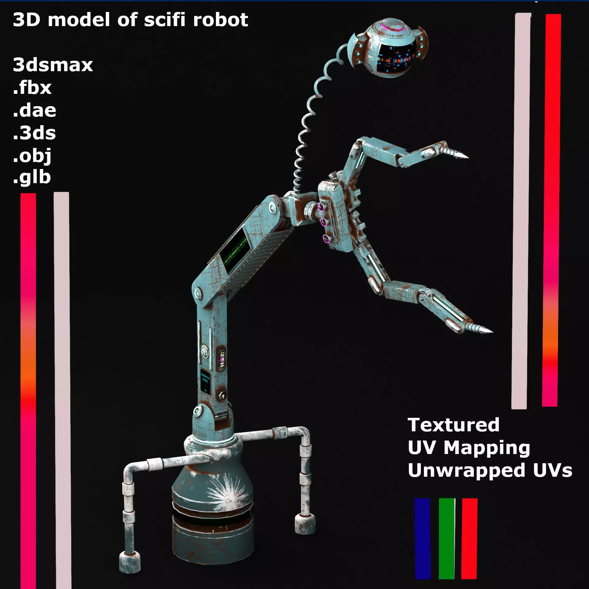 3D model of scifi robot arm with light and monitor Low-poly 3D model_0