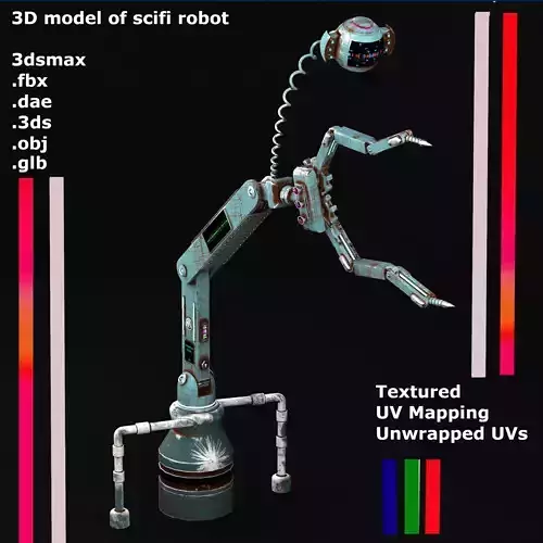 3D model of scifi robot arm with light and monitor Low-poly 3D model