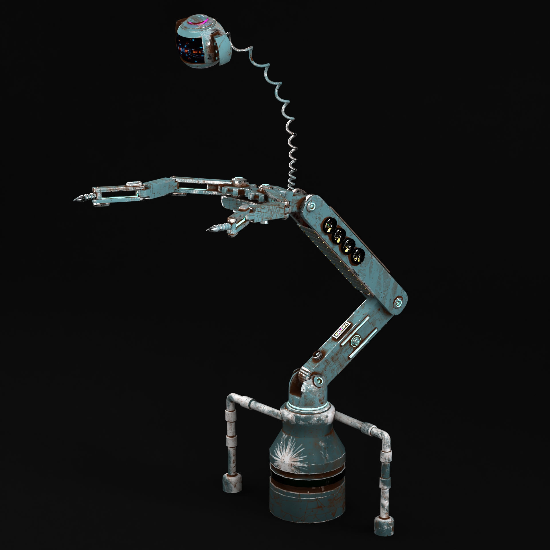 3D model of scifi robot arm with light and monitor Low-poly 3D model_3