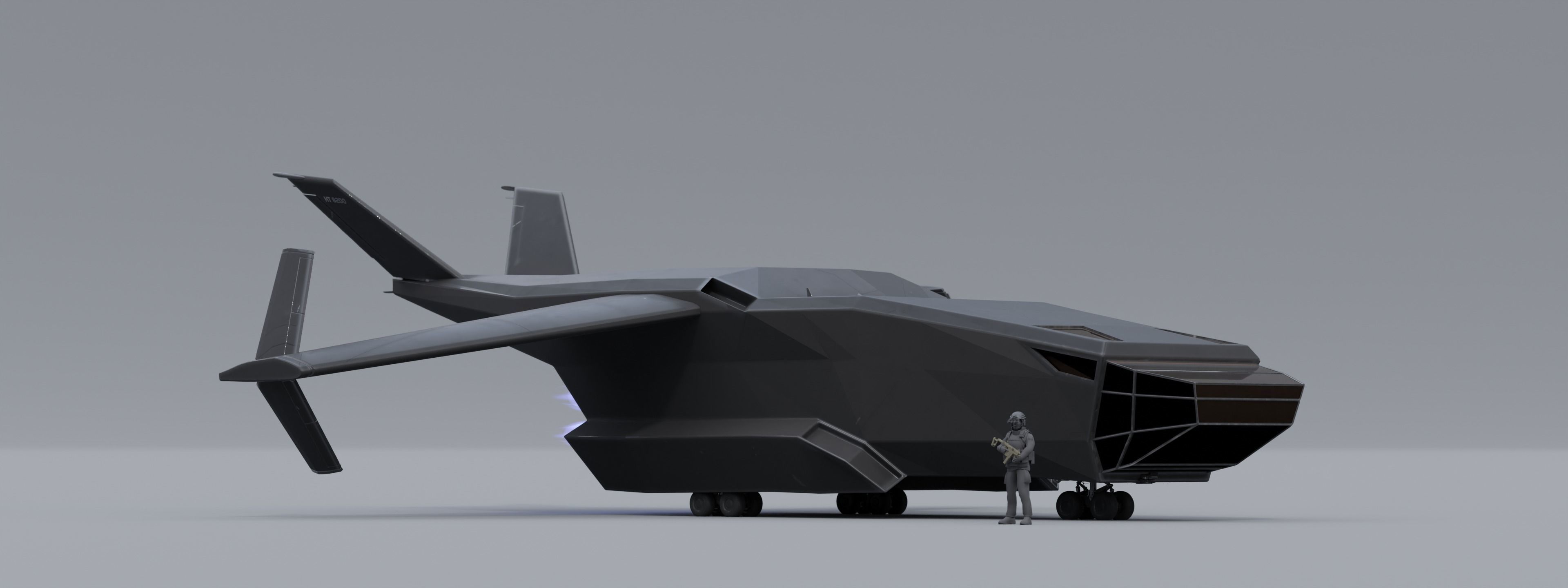 Sci fi  Aircraft Low-poly 3D model_3