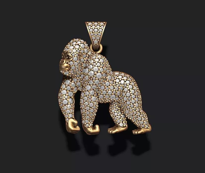 Gorilla pendant with gems 3D print model
