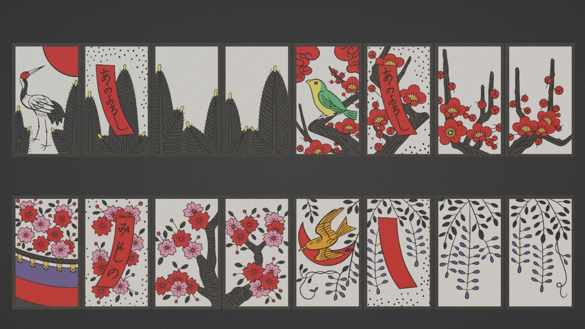 Hanafuda - Flower Cards Low-poly 3D model_10