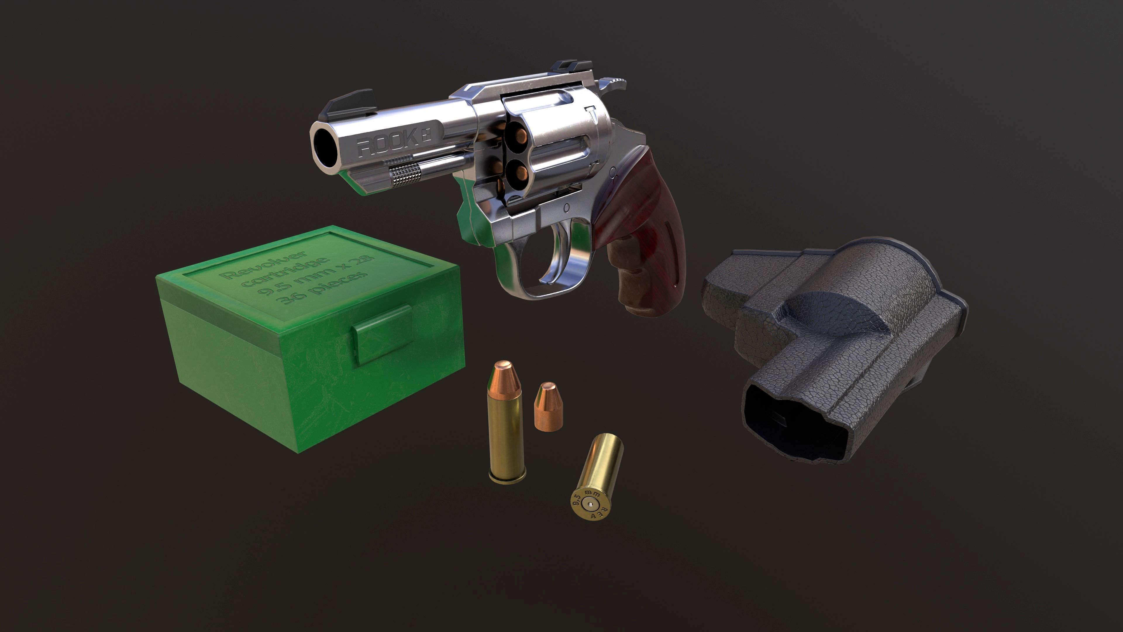 Rook Compact Revolver Stainless with Accessories Low-poly 3D model_6