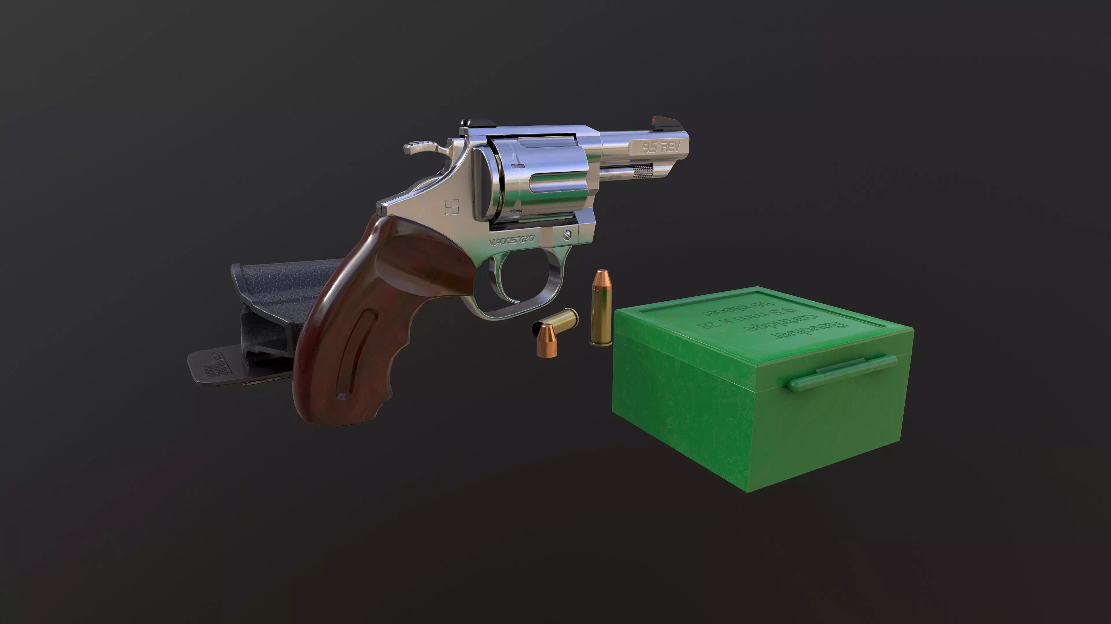 Rook Compact Revolver Stainless with Accessories Low-poly 3D model_0
